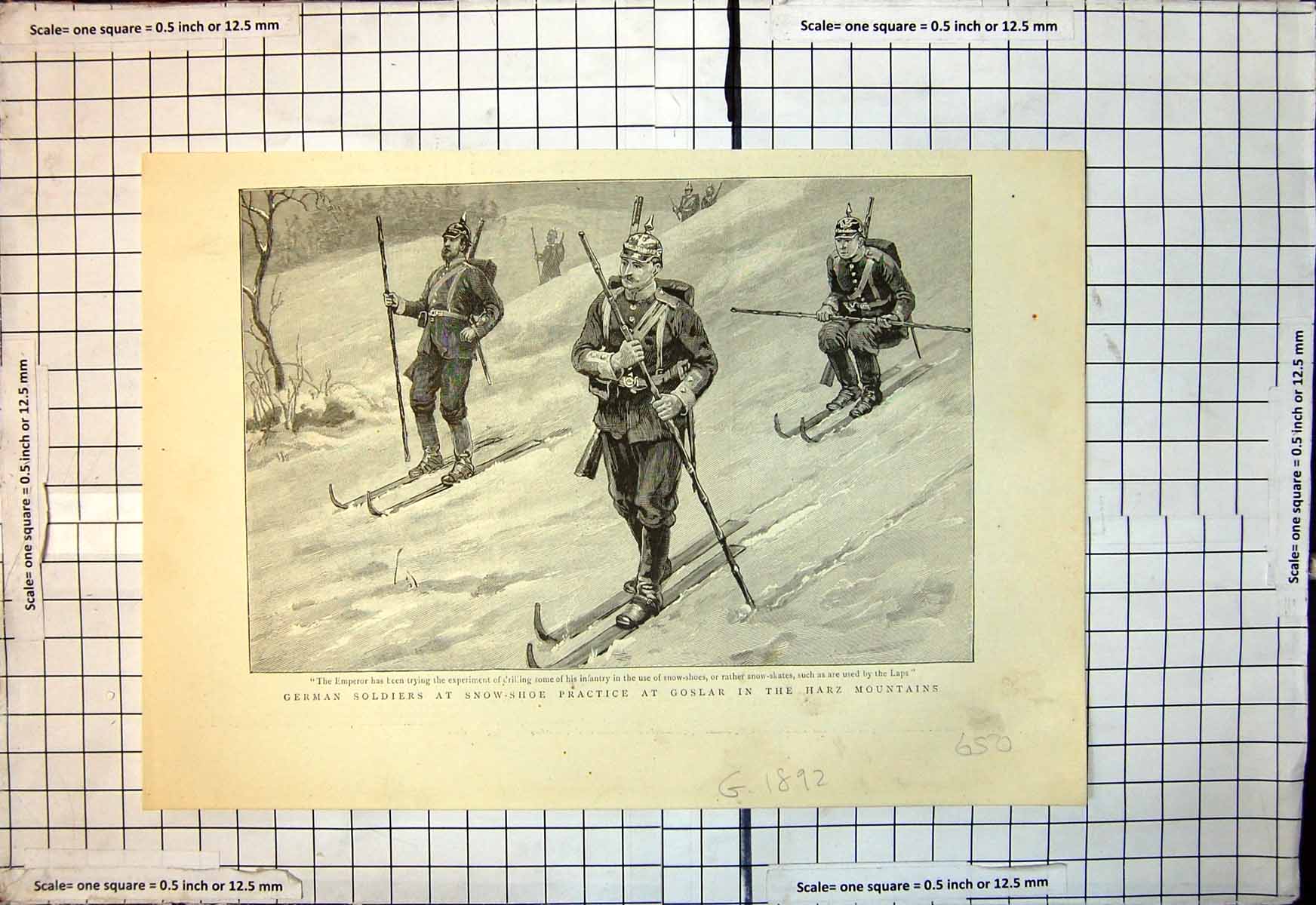 Antique Old Print Harz Mountains Goslar German Siers Snow Shoe Practice 1892