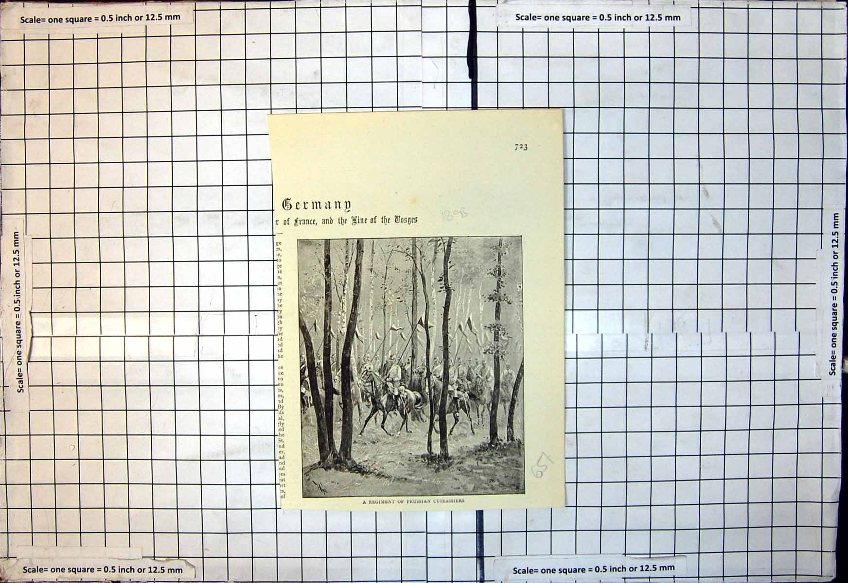 Antique Old Print Regiment Prussian Cuirassiers Horseback Woods Flags 1893 19th