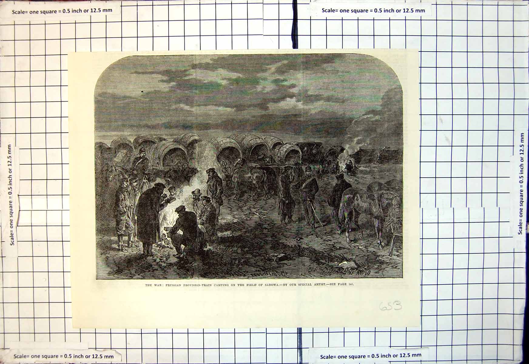 Original Old Antique Print Prussian Provision Train Camping Field Sadowa 1866