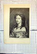 Antique Old Print Portrait Empress Augusta Germany Long Hair Ringlets 1872 19th