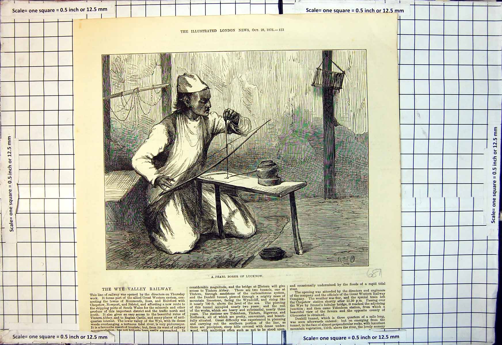 Antique Print Pearl Borer Lucknow Indian Piercing Tool Slack Bowstring 1876
