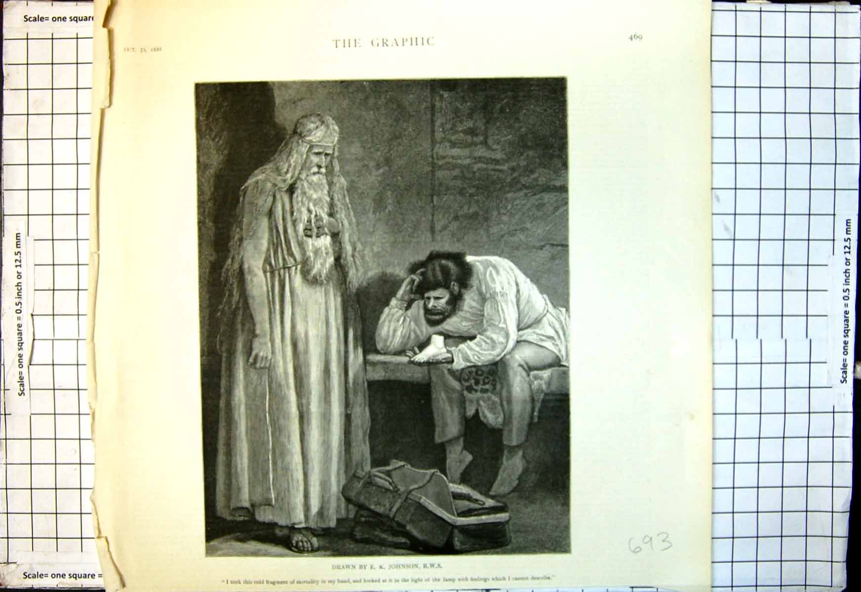 Antique Print Man Hing Foot Hand Man Long Hair Beard Case Ek Johnson 1886 19th