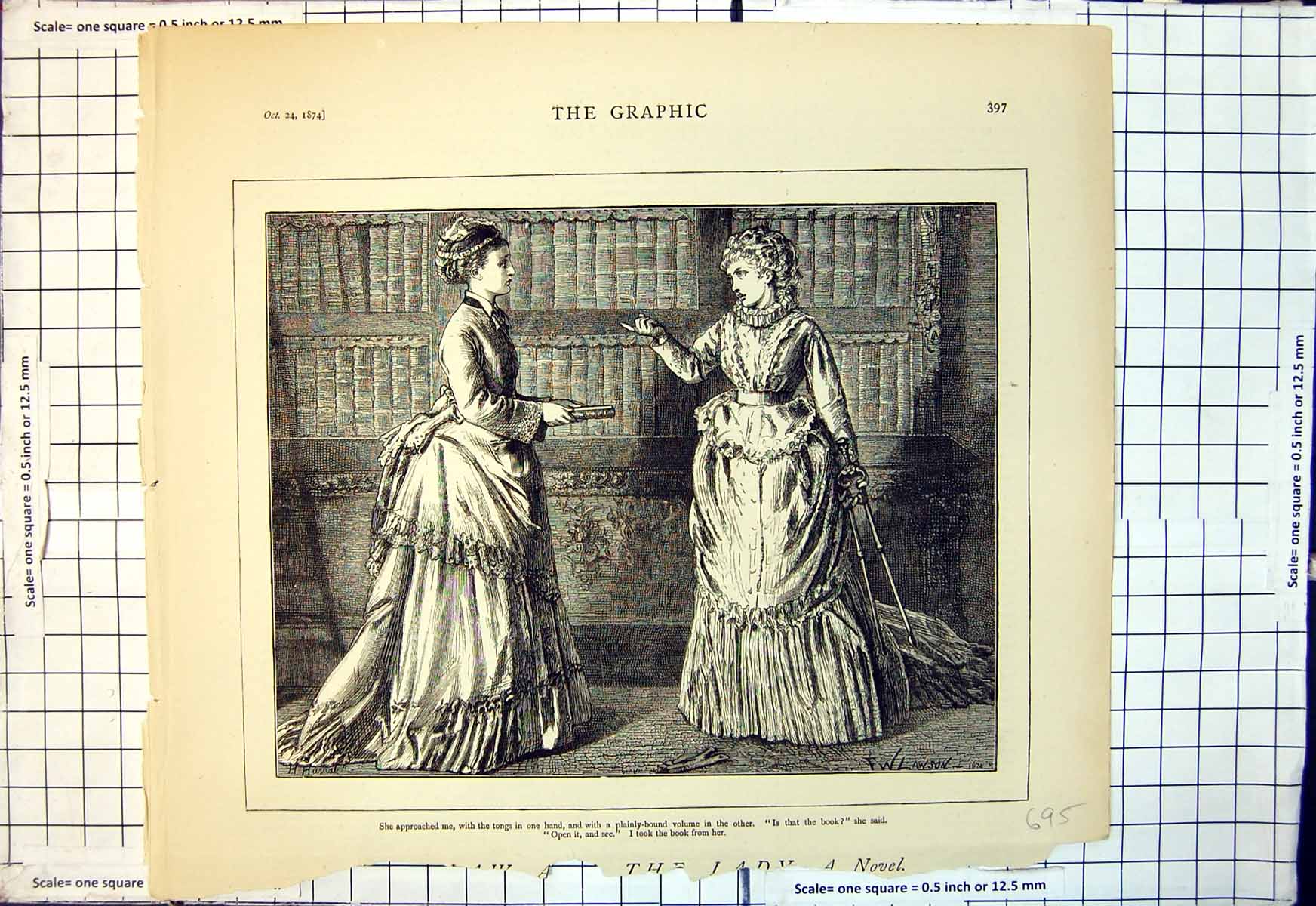 Old Antique Print Two Women Tongs Hand Book Open It To See Fw Lawson 1874 19th