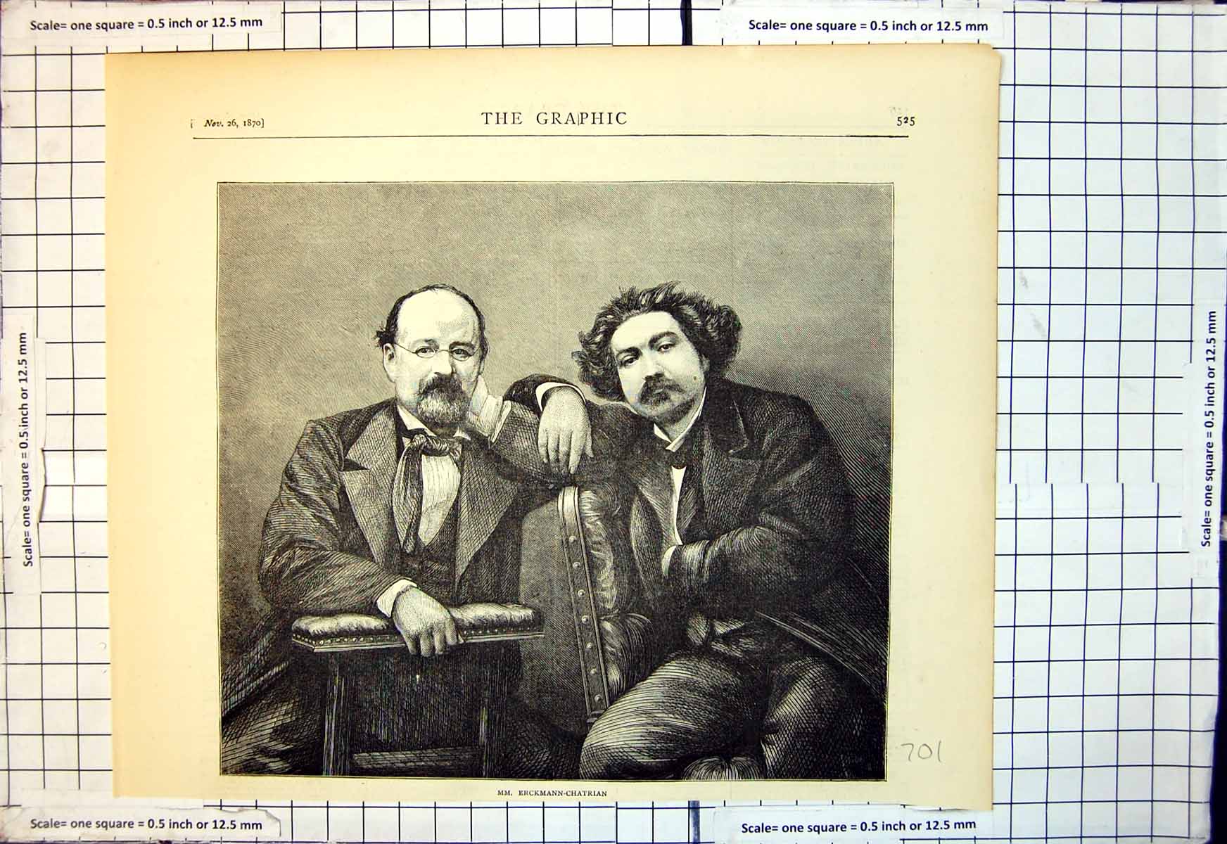 Old Antique Print Mm Erckmann Chatrian Two Well Dressed Men Chairs 1870 19th