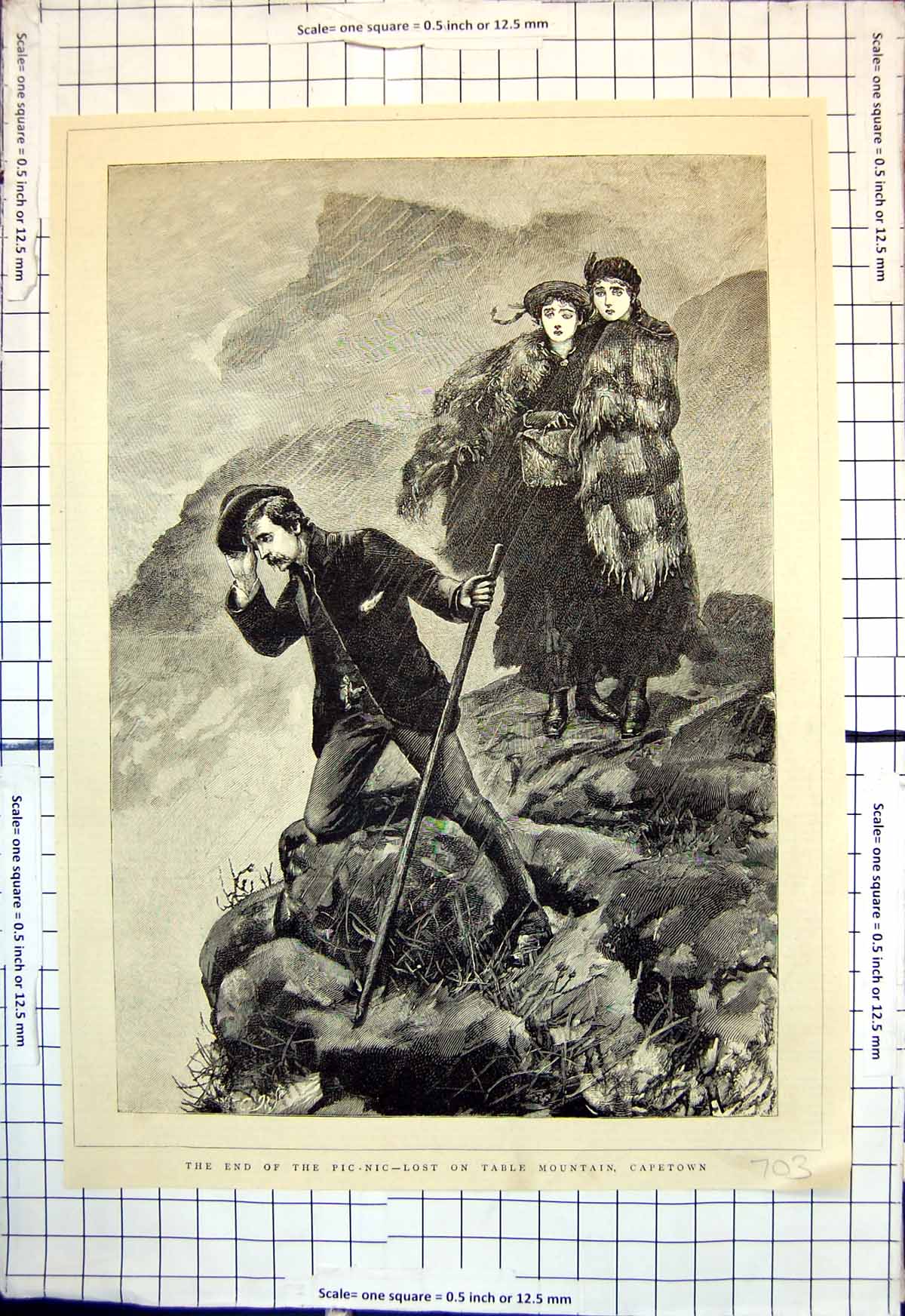 Old End Picnic Lost Table Mountain Capetown Man Two Ladies Storm 1883 Victorian