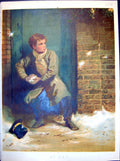 Antique Old Print At Bay Boy Doorway Snowball Top Hat On Ground Coat Scarf