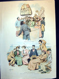 Antique Old Print John Bull'S Trip To The Continent Luggage Loaded Queasiness