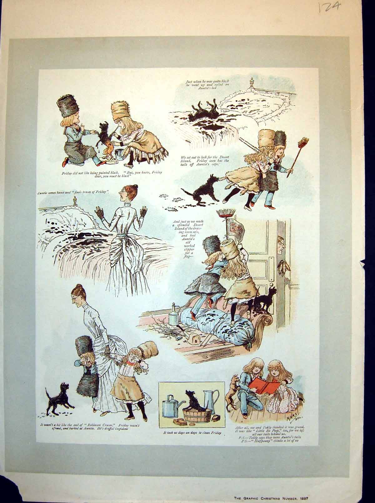Old Children Paint Dog Like Friday Tails Off Cape Little Bo Peep 1887 Victorian