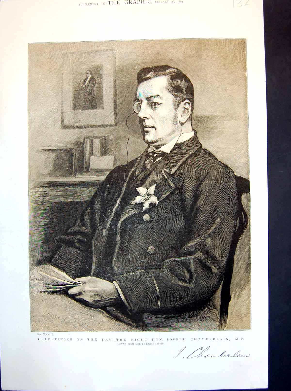 Antique Print Celebrities The Day The Right Hon. Joseph Chamberlain Mp 1889