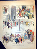 Antique Old Print Damaged Sketches The Carnival Nice Attack On Carriage Party