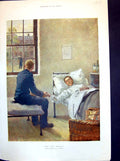 Antique Old Print The Last Muster Painting Jp Beadle Man Ill Bed Hing Hand