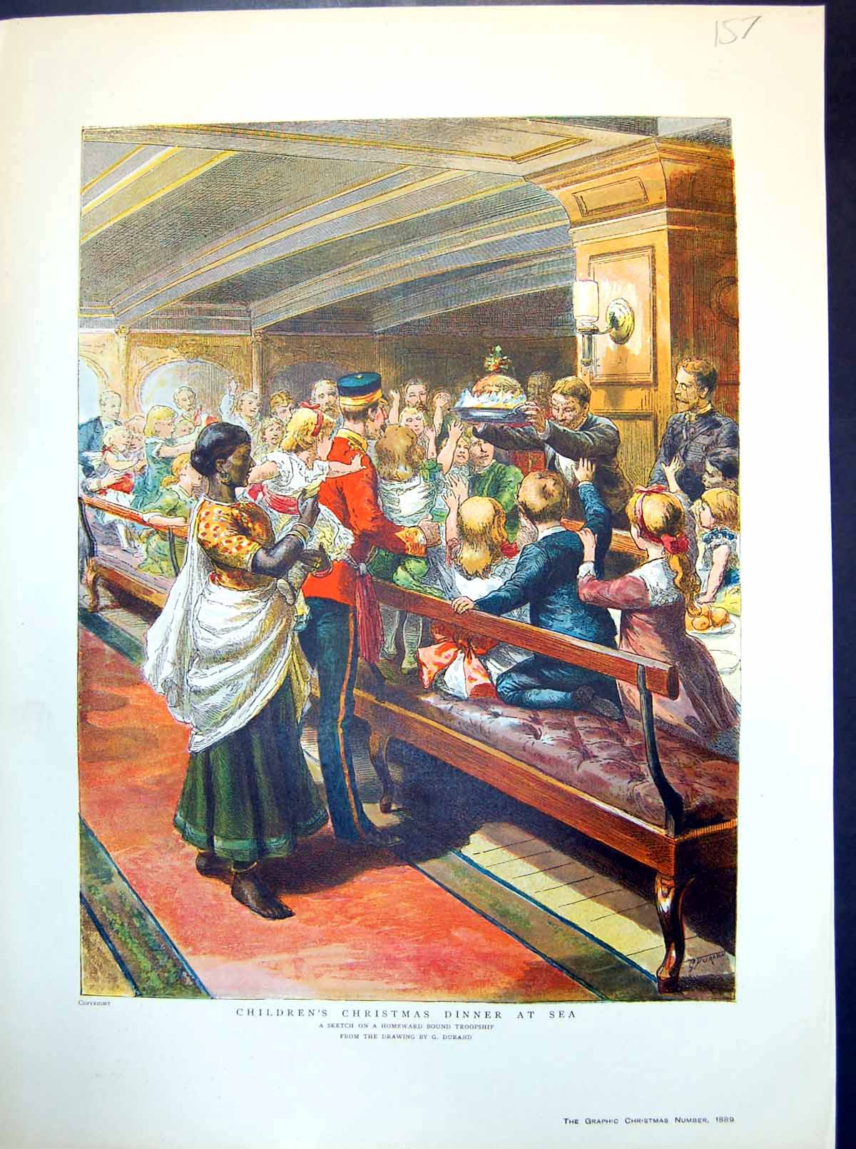 Antique Print Children'S Christmas Dinner Sea Homeward Bound Troopship 1889