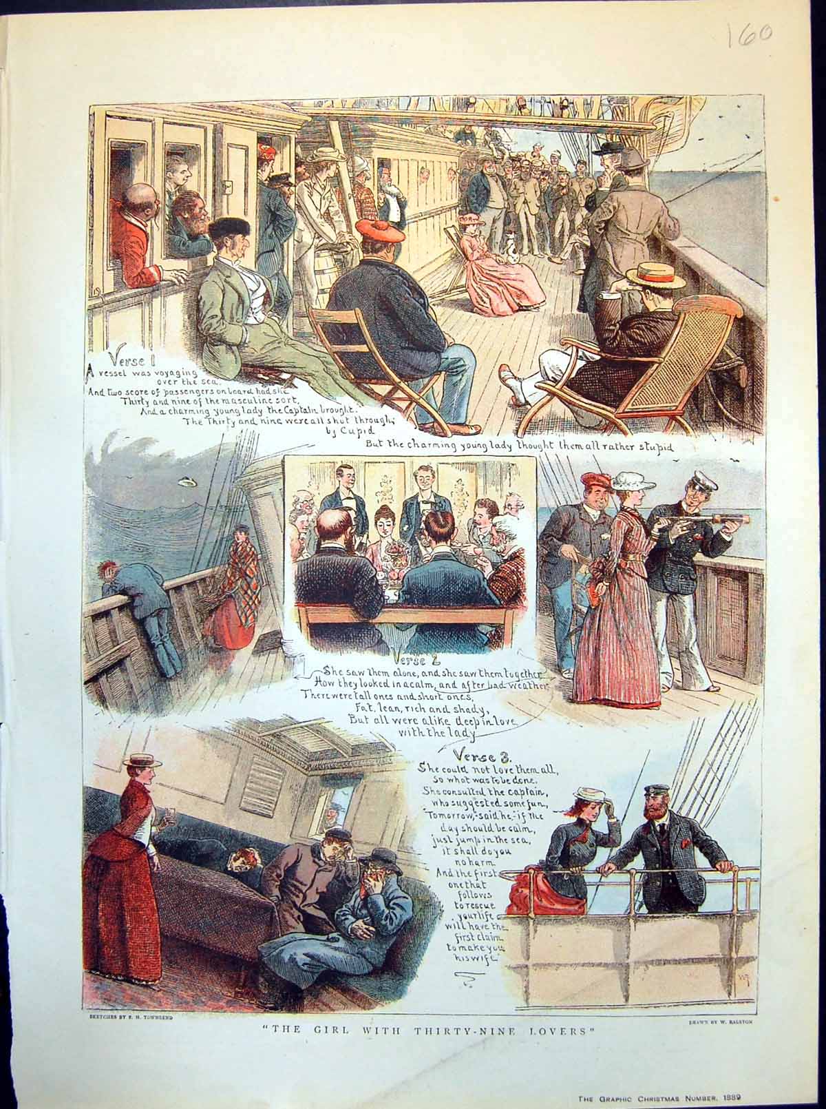 Old Girl With Thirty Nine Lovers Aboard Vessel On Sea Who To Love 1889 19th