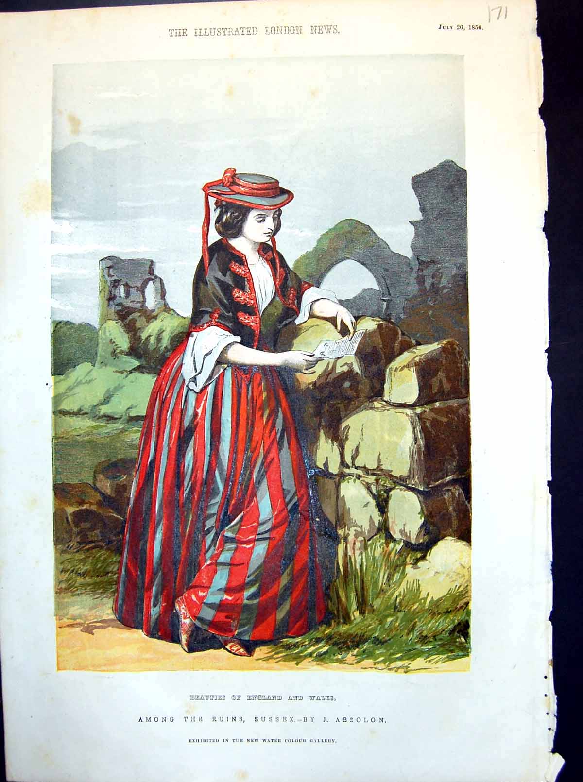 Antique Old Print Beauties England Wales Among Ruins Sussex J Absolon 1856 19th