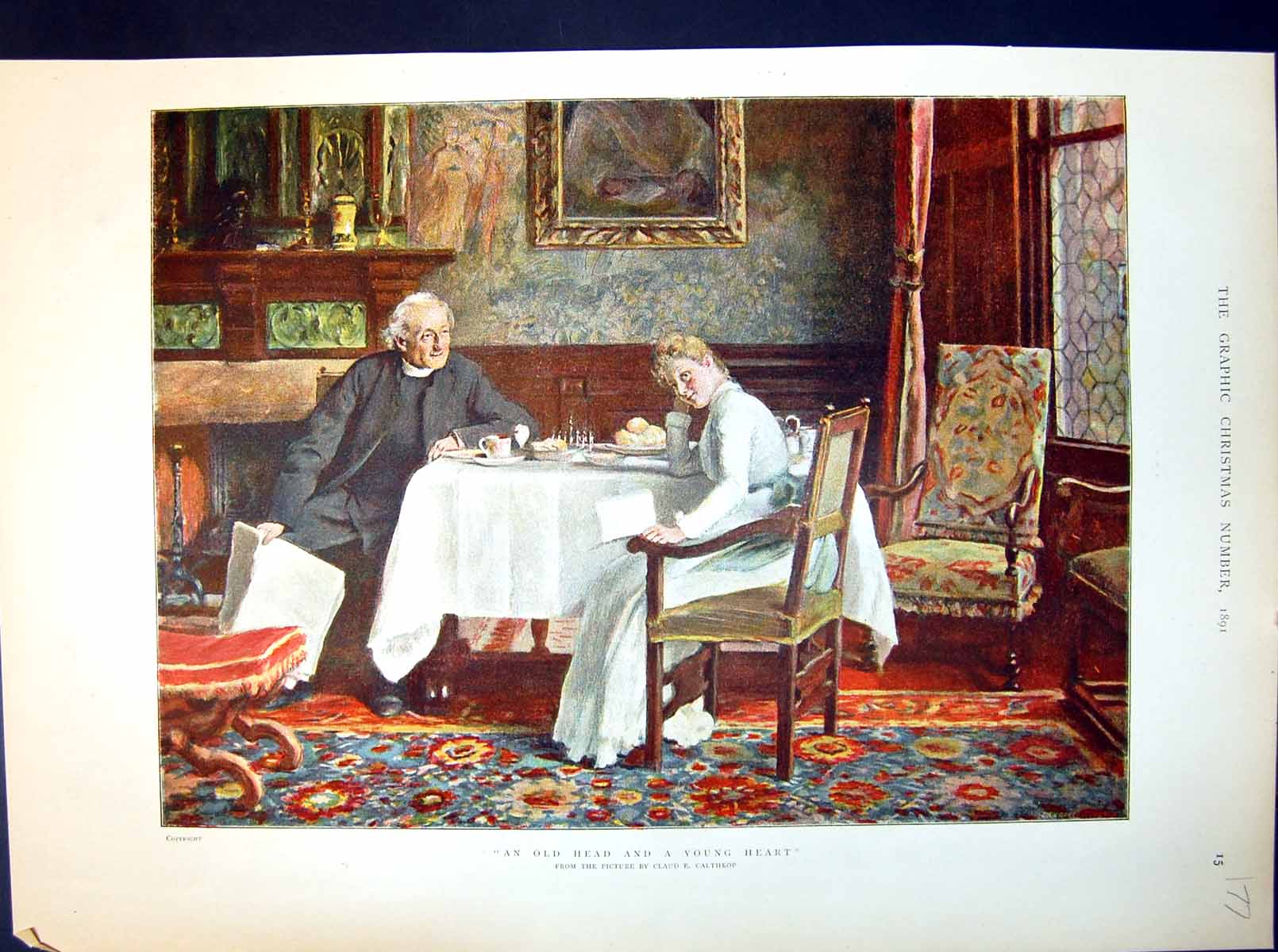Antique Old Print Claud E. Calthrop Head Young Heart Minister Young Lady 1891