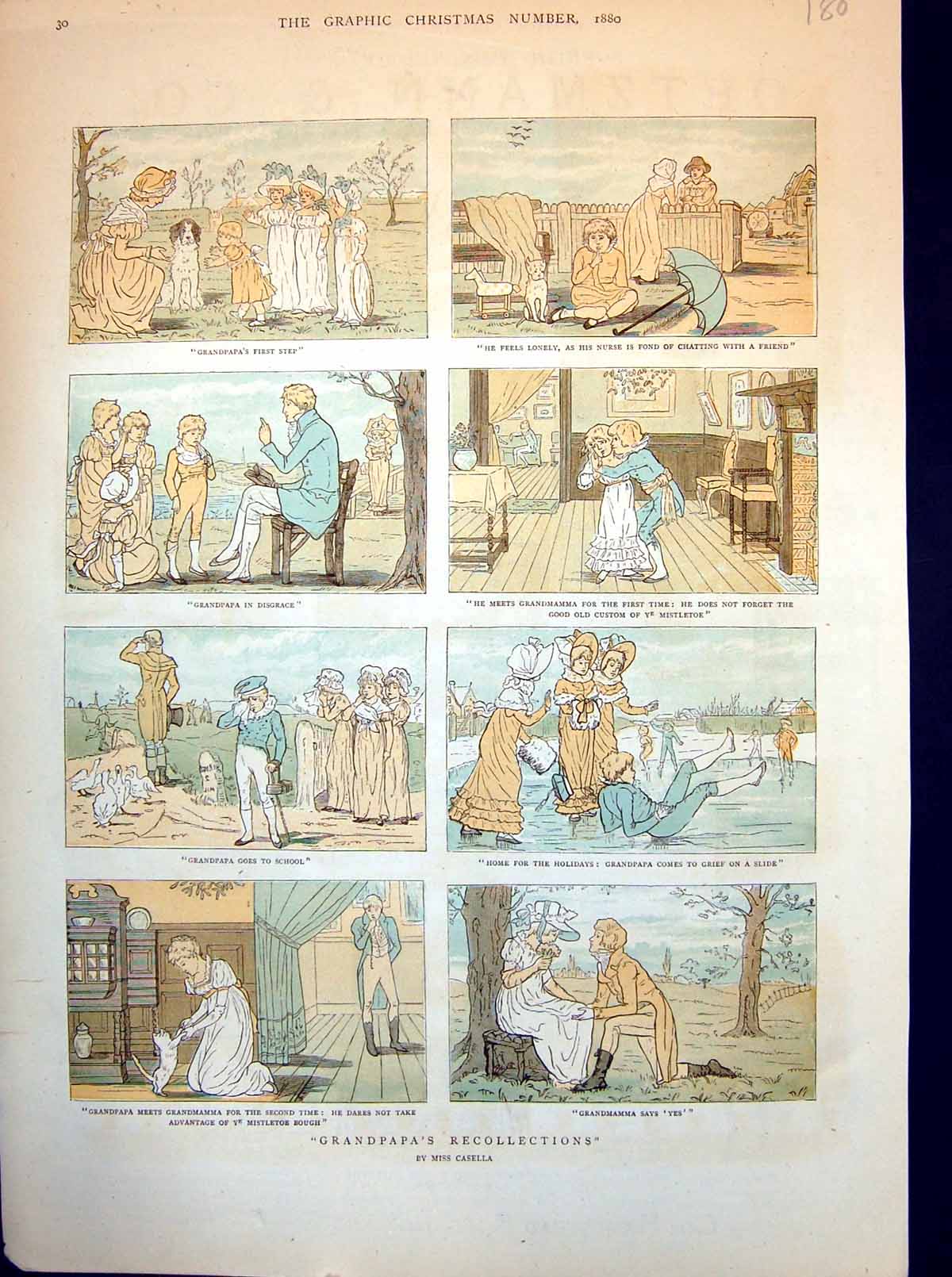 Antique Old Print Grandpapa'S Recollections First Step School Proposal 1880