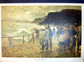 Old Antique Print Perils The Deep Owen Dalziel Fishermen Quayside Ropes 20th