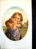 Old Print The Cotter'S Child Cheery Faced Young Lass With Loaf Bread 1874 19th