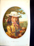 Old The Squire'S Daughter Young Lass Ribboned Hat Basket Grapes 1874 Victorian
