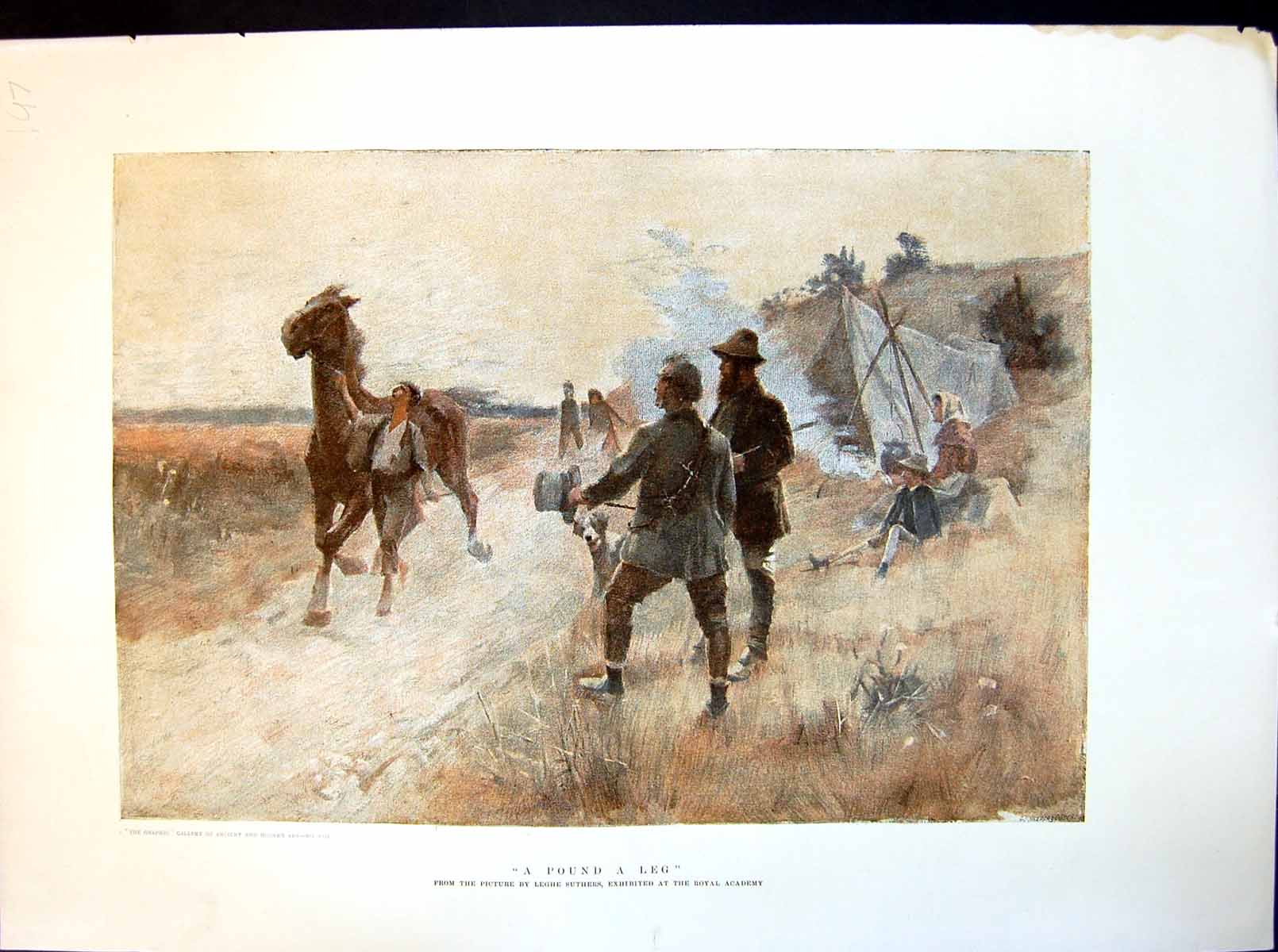 Antique Print A Pound A Leg Leghe Suthers Man Trying To Stop Runaway Horse 20th