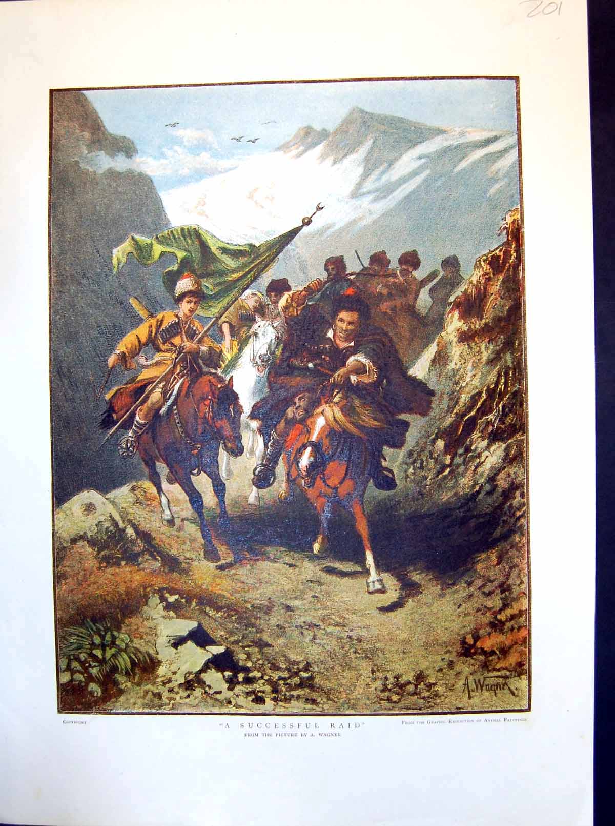 Old Antique Print Successful Raid A Wagner Mountains Horsemen Galloping