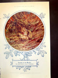 Old Vintage Print Autumn In The Woods Field Mouse'S Feast Chestnuts 1922 20th
