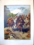 Antique Print A Wagner A Successful Raid Horsemen Galloping Mountains 1885 19th