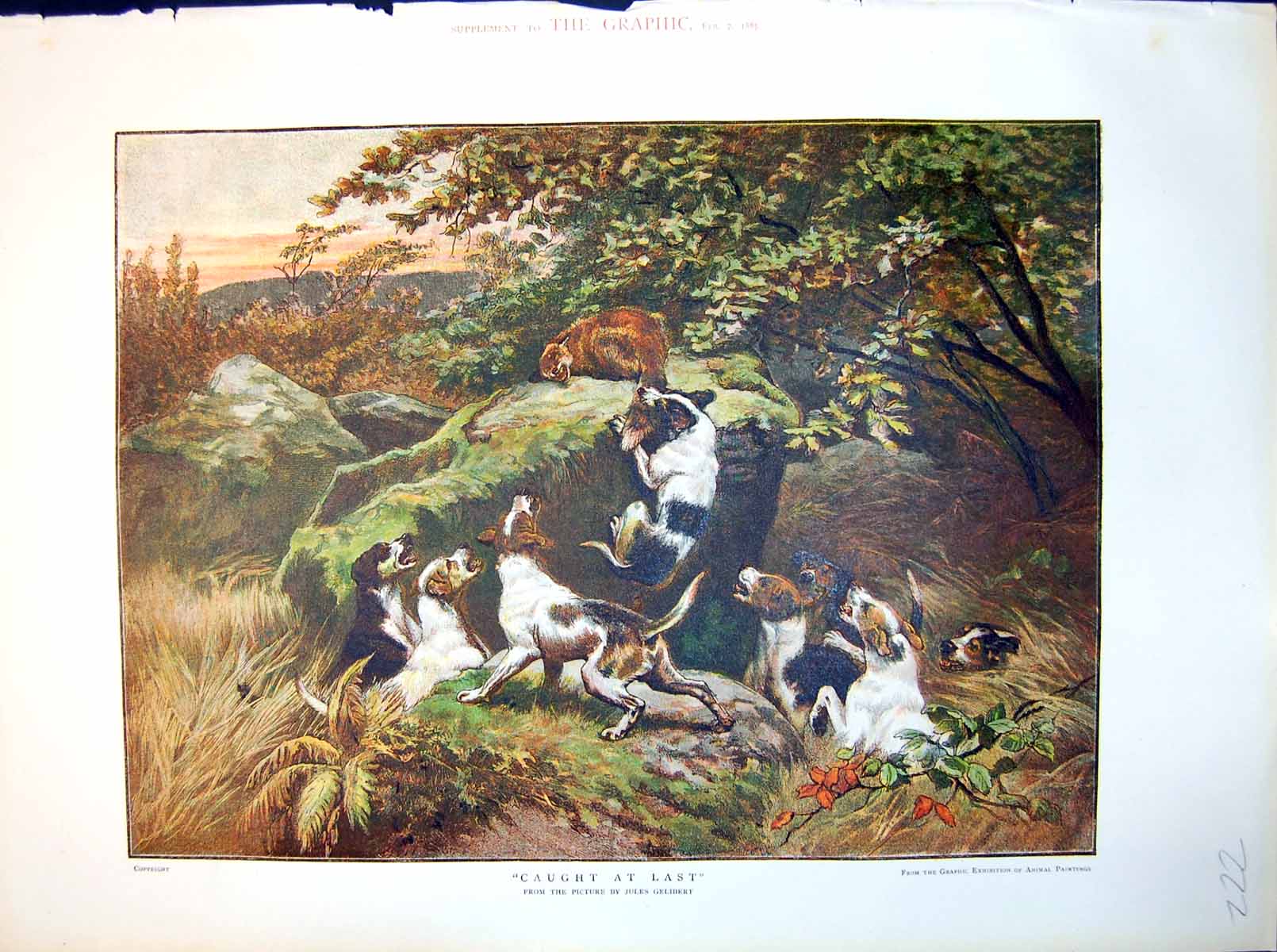 Antique Print Caught At Last Fox Hounds Woodland Rocks Autumn Colours 1885 19th