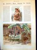 Antique Print Algerian Maiden Cafe Hammah Algiers Palm Tree Men Seated 1885