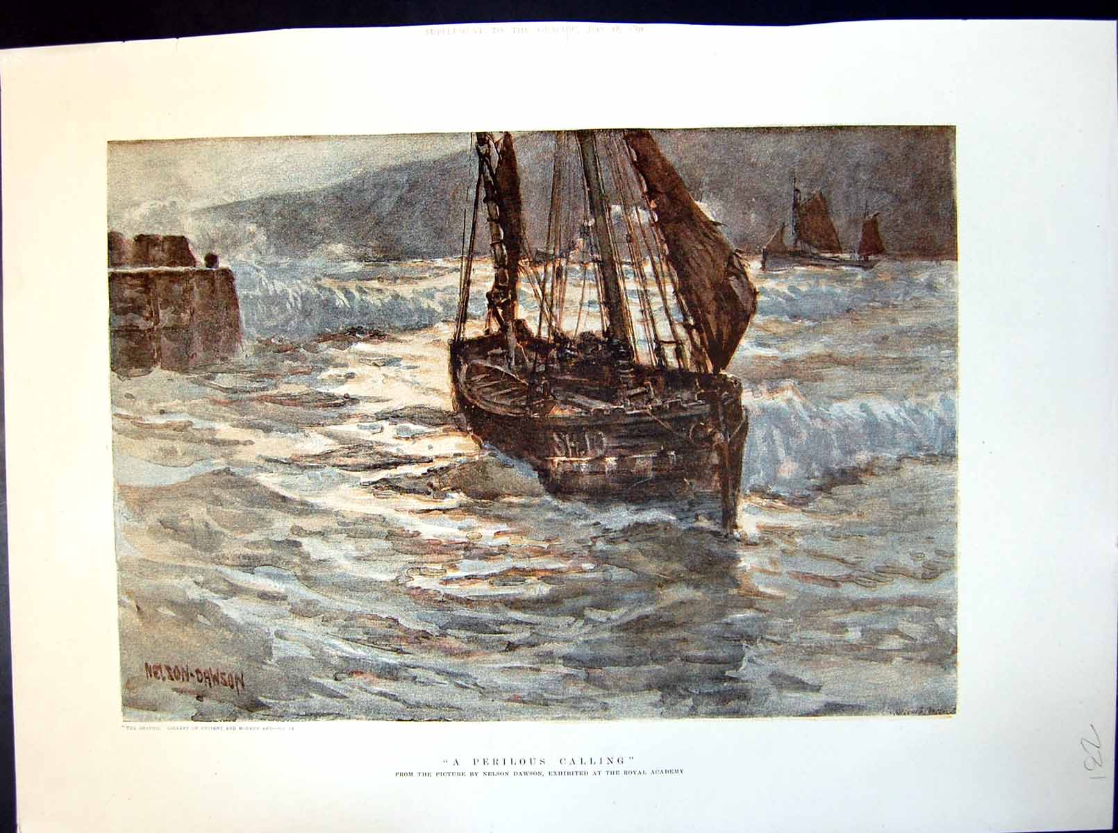 Antique Print Nelson Dawson Sailing Boat Returns Seas Perilous Calling 1891