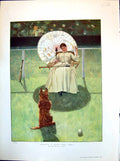 Old Print There'S A Good Dog Beg J Lavery Lady Parasol Tennis Court 1888 19th