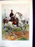 Antique Old Print Types French Army Chasseurs A Pied A De Neuville Horse 1890