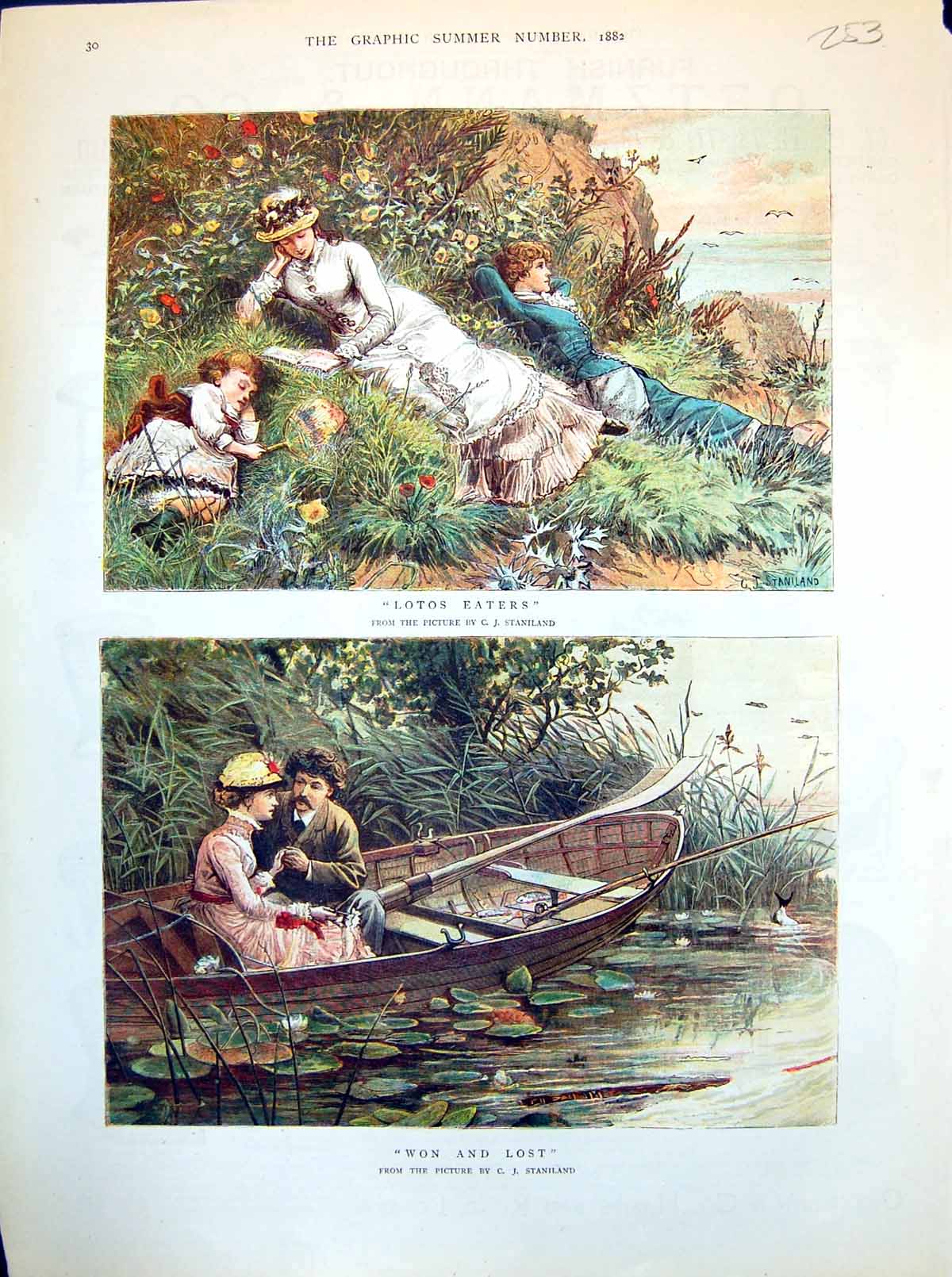 Antique Print Lotos Eaters Cj Staniland Ladies Reclining Bank Won Lost 1882