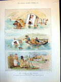 Old Antique Print Legend Chromer Bathing Hut Disaster Boatmen Rescue 1882 19th