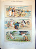 Original Old Antique Print Legend Chromer Norfolk Coast Sketching Ladies 1882