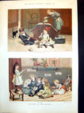 Old Print Playtime In The Nursery Umbrella Water A Concert Children 1890 19th
