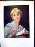 Old Print Letter From Painting By Adolphe Piot Young Lady Quill Pen 1890 19th