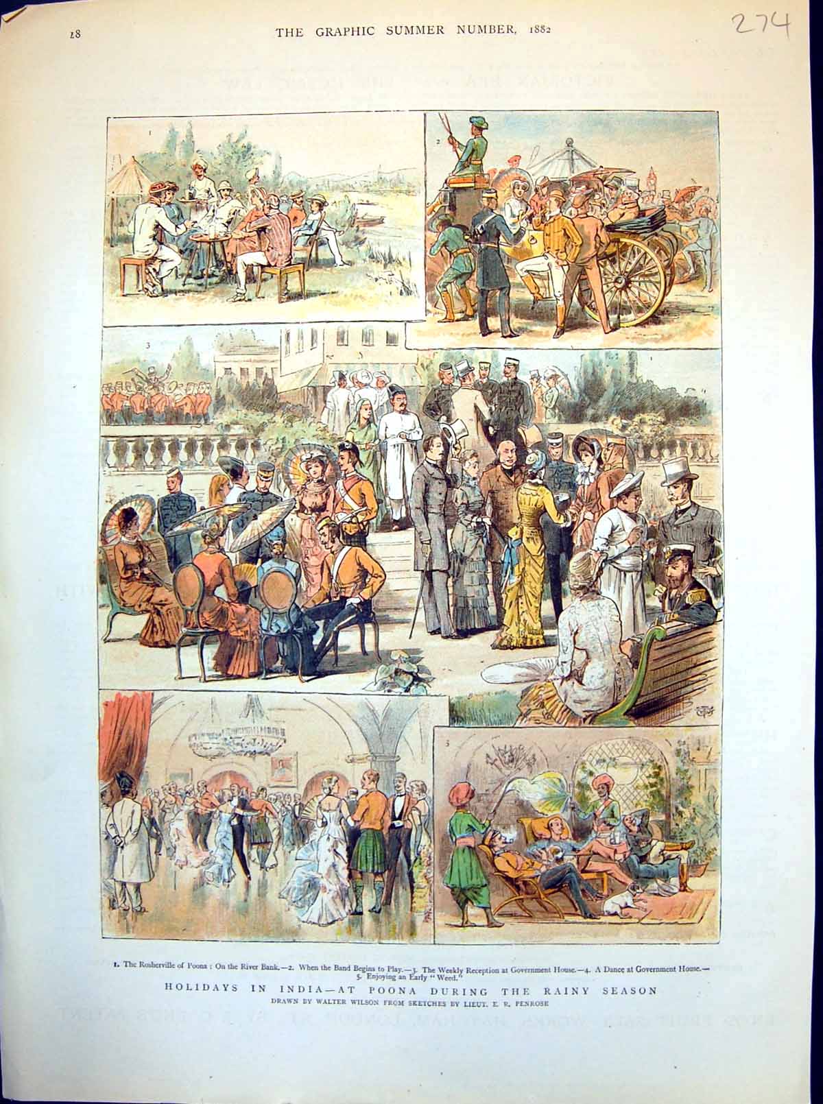 Old Holidays In India At Poona During The Rainy Season Balls Tea 1882 Victorian
