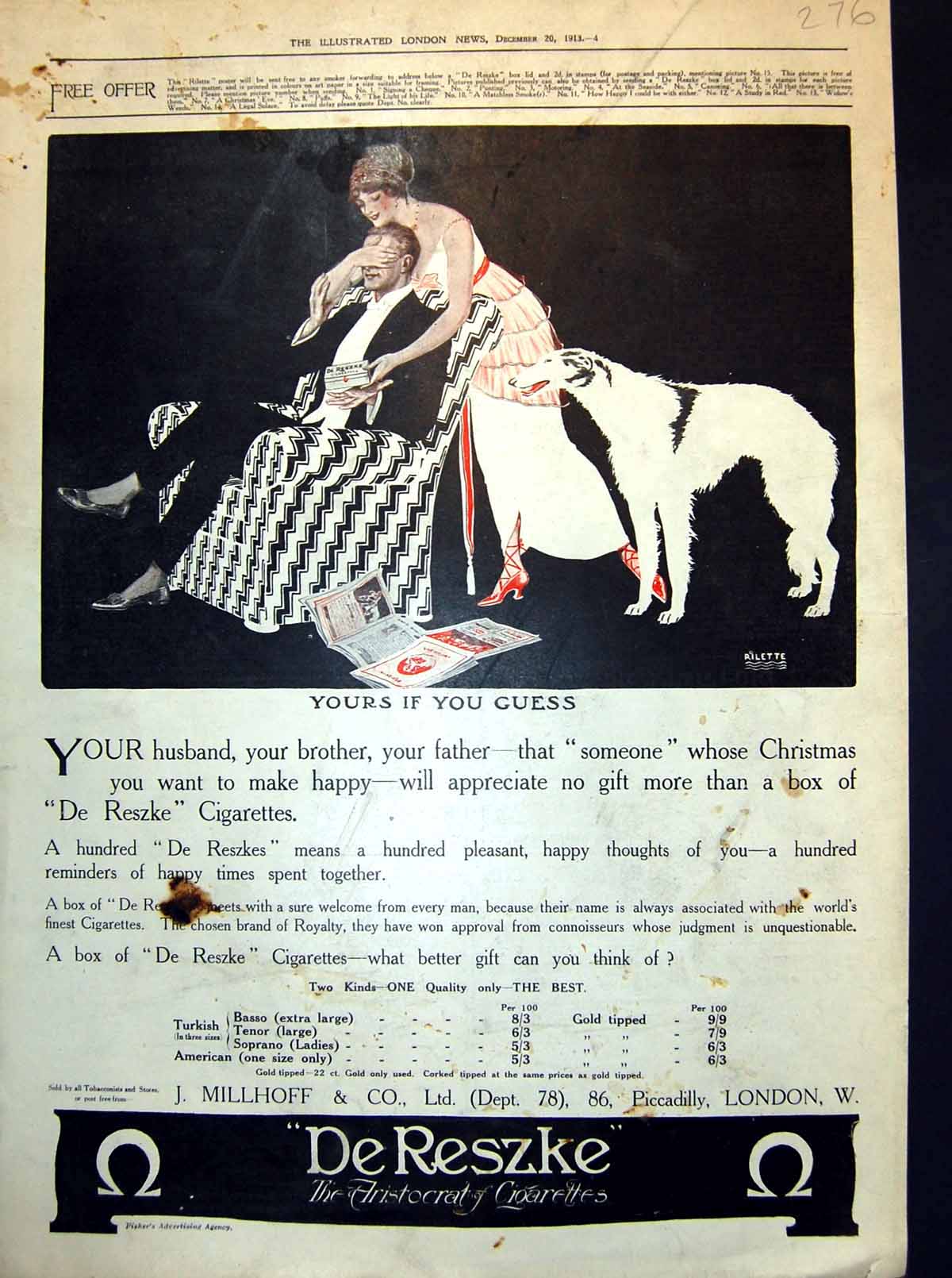 Old Print Damaged Dr Reszke Cigarettes Your'S If Can Guess Man Lady 1913 20th