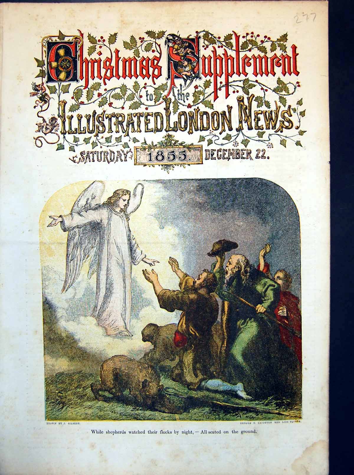 Old Antique Print While Shepherds Watched Their Flocks Angel Appears 1855 19th