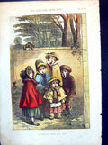 Original Old Antique Print A Christmas Carol By Phiz Five Children Singing 1855