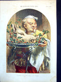 Old Print Bringing In The Boar'S Head J Gilbert Platter Holly Apple 1855 19th