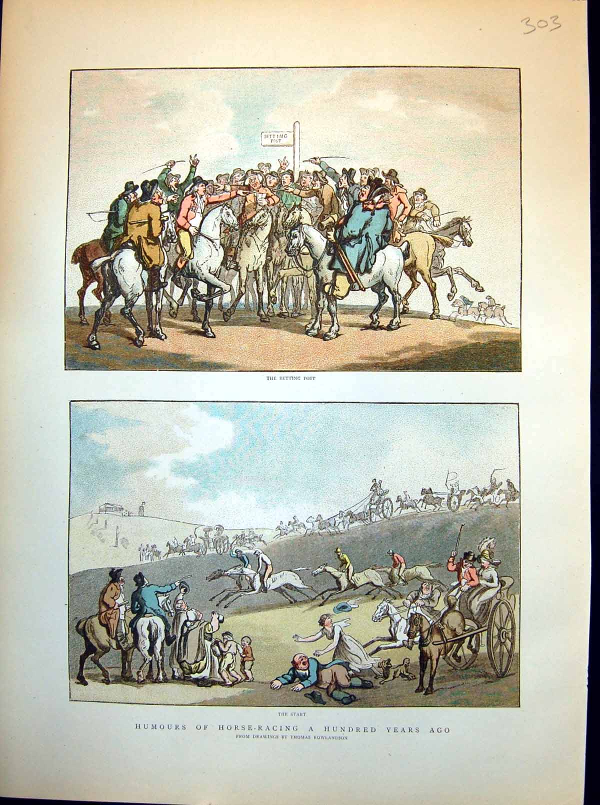 Antique Print Humours Horse Racing 100 Years Ago T Rowlandson Betting 1886