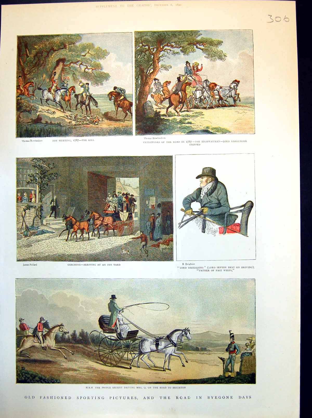 Old Antique Print Fashioned Sporting Pictures Coaching Prince Regent 1890 19th