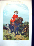 Original Old Antique Print My Pony Small Lad Astride With Dog Alongside 1856
