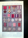 Antique Old Print Symbols Courage And Devotion British Service Medals 1921 20th