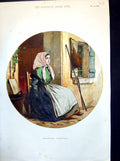 Antique Print Boulogne Fish Girl Seated Outside Shuttered House Scarf 1856 19th