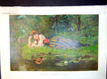 Antique Old Print Leafy Month June Lady Reclining Waterside Waterlilies 1888