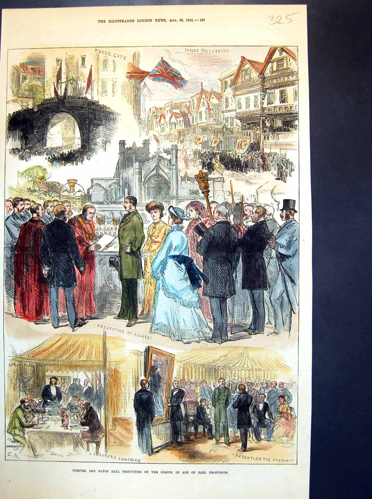 Antique Print Chester Eton Hall Festivities Coming Age Earl Grosvenor 1874 19th