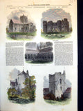 Antique Old Print Stow Church Torksey Castle Lincoln Cathedral Cloisters 1857